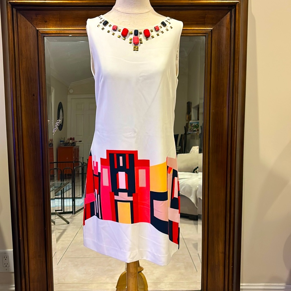 VINCE CAMUTO Lined Sleeveless Colorblock Jeweled Neckline Dress Sz 10 US